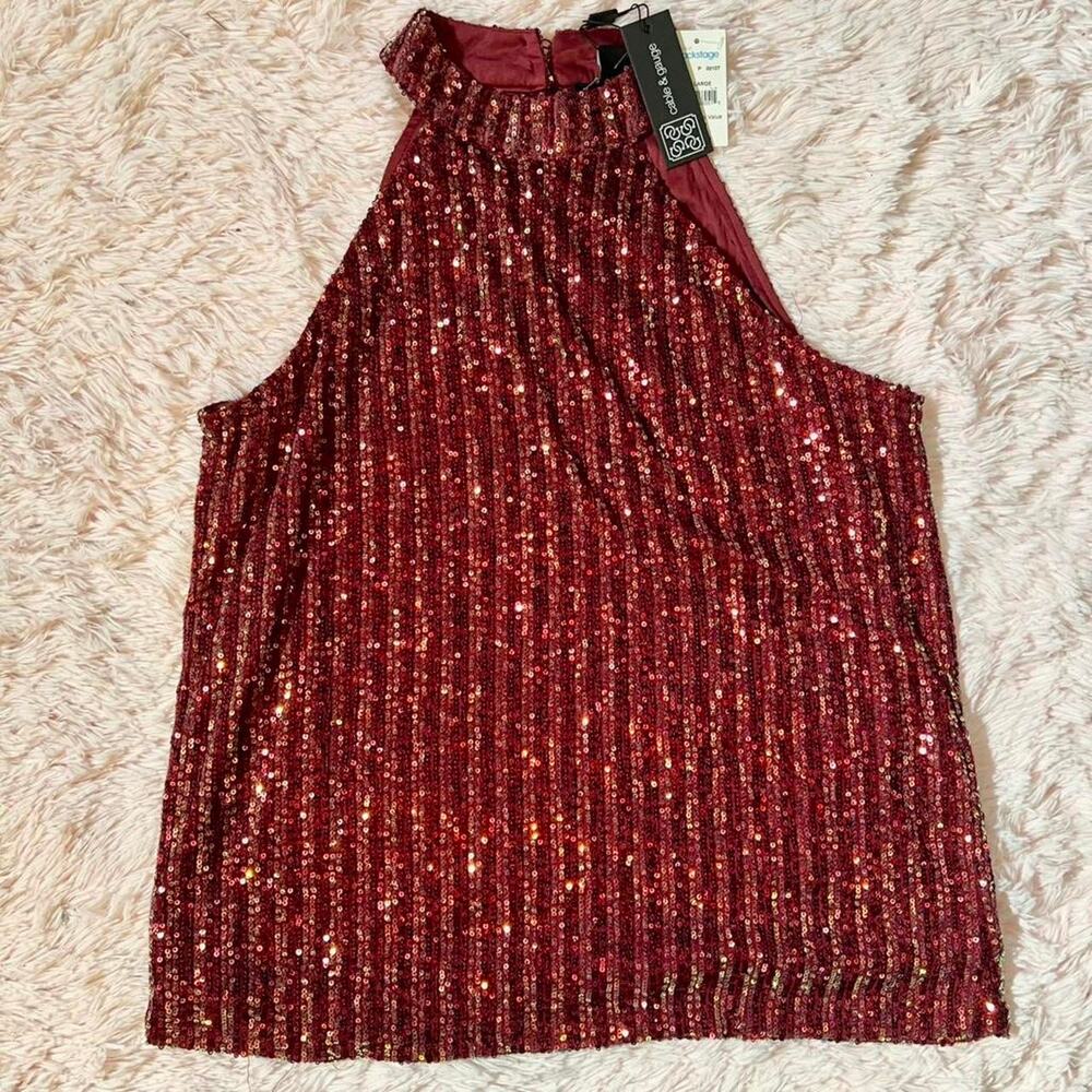 Cable‎ & Gauge Burgundy Fire Glam Sexy Whimsygoth Grunge Sequin Halter Top